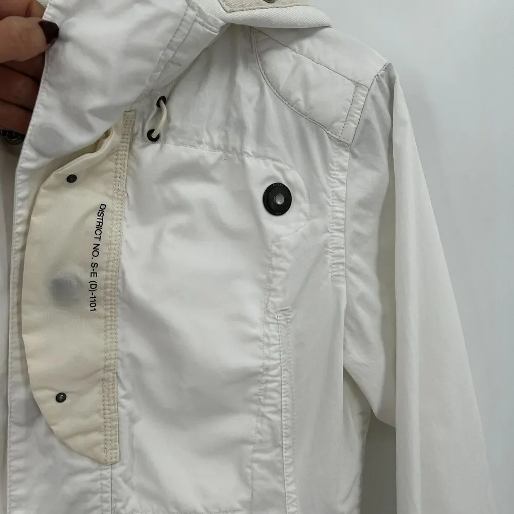 G-STAR Men's White Ross Hooded Overshirt Jacket Full Zip Button Up Size Small